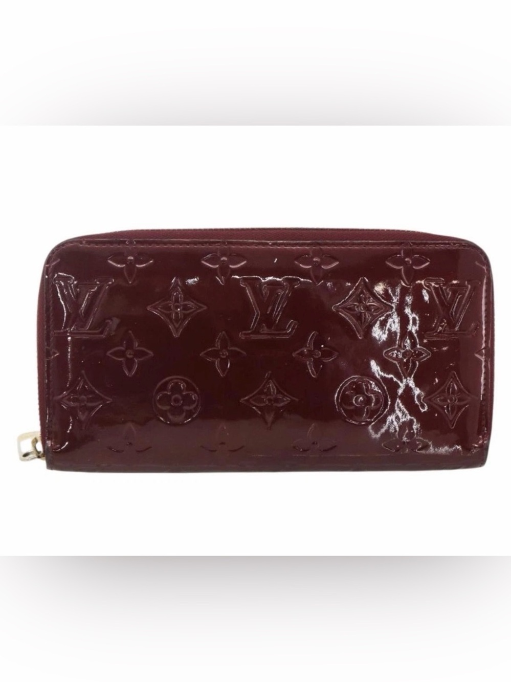 Louis Vuitton Vernis Patent Zip Around Wallet in Dark Red
